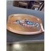 Image 2 : VINTAGE TEAK PLATTER WITH NATIVE FISH PAINTING