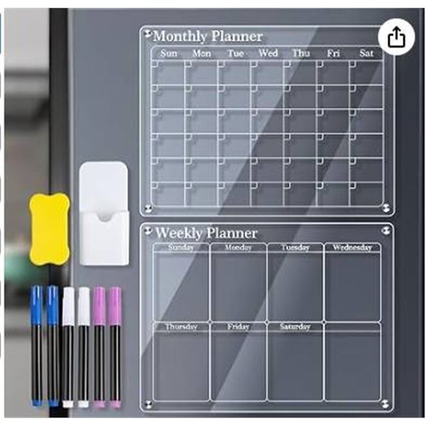 Magnetic Acrylic Erasable Calendar Board Set with Markers, 40x30cm
