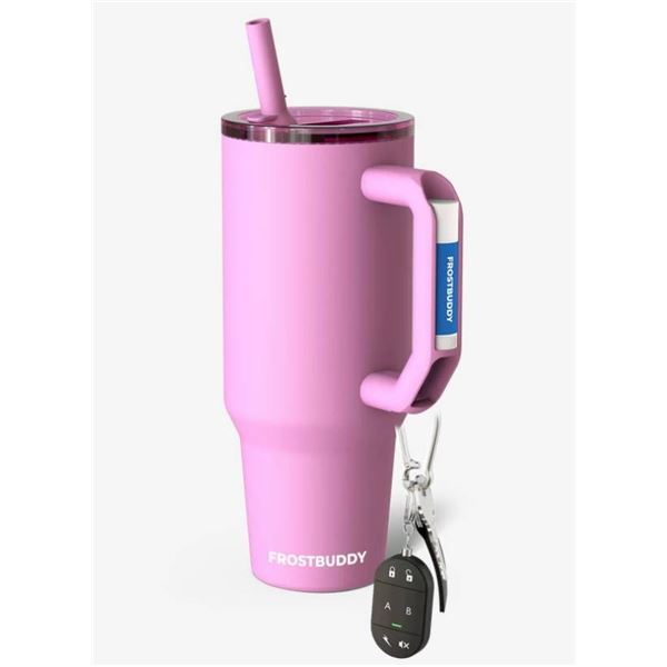 FrostBuddy 40 oz Iced Coffee Insulator Tumbler with Straw in Pink Gumdrop