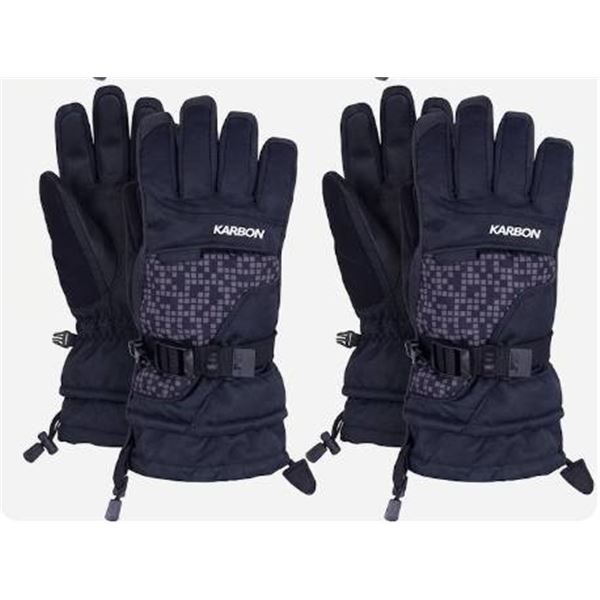 2 Pair Karbon Winter Gloves for Kids, Size M-M, Waterproof Insert