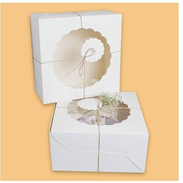 Mudrit Cake Boxes With Window (Pack of 10), Size 10x10x5 Inches