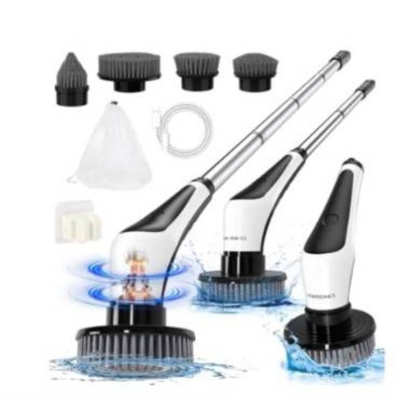 Electric Spin Scrubber, Cordless Cleaning Brush with 4 Brush Heads, 2 Speed Mode