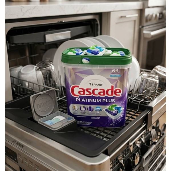 Cascade Platinum Plus Detergent, ActionPacs, Fresh Scent, 1.01 kg, 63 Count