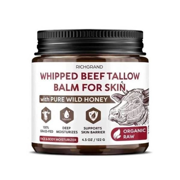 Richgrand Whipped Beef Tallow Balm for Skin With Pure Wild Honey, 122g
