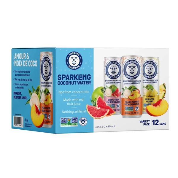 Thirsty Buddha Sparkling Coconut Water Variety Pack - 12 Cans