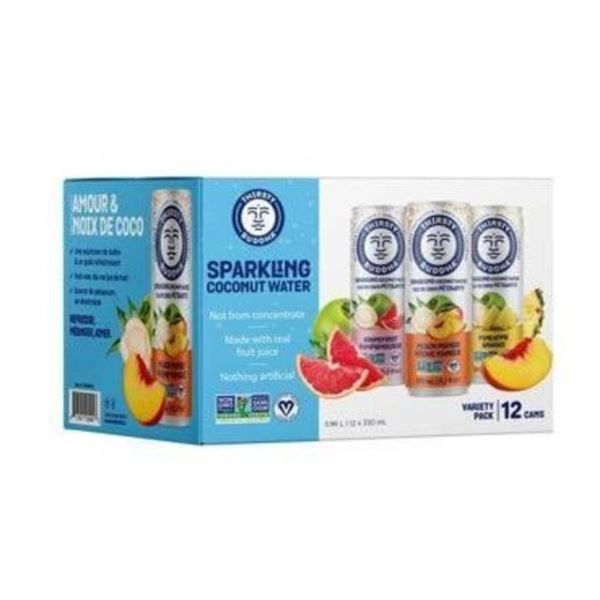 Lot of 2 - Thirsty Buddha Sparkling Coconut Water Variety Pack, 12 Cans (330 mL Each)