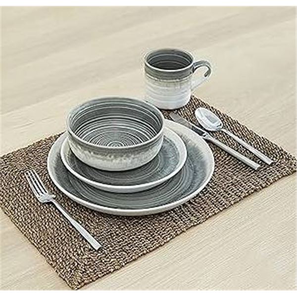 Baum 16-Piece Dinnerware Set, Dark Grey
