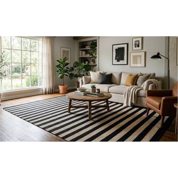 Black and Beige Stripe Area Rug 120x180cm