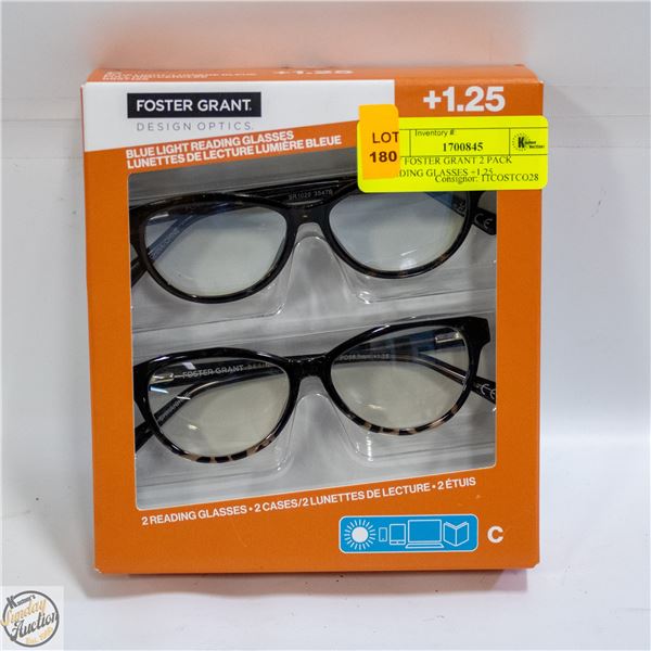 NEW FOSTER GRANT 2 PACK READING GLASSES +1.25
