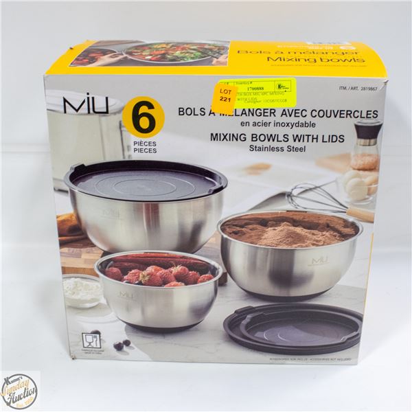 NEW WITH BOX MIU 6PC MIXING BOWLS WITH LIDS