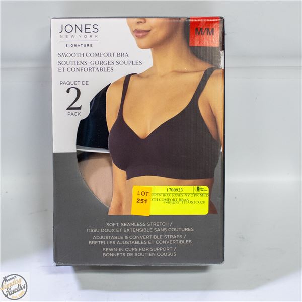 NEW OPEN BOX JONES NY 2 PK MED SMOOTH COMFORT BRAS