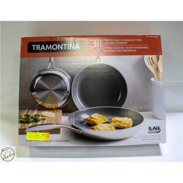 TRAMONTINA 3 PIECE SKILLET SET - TRI PLY CLAD S.S.