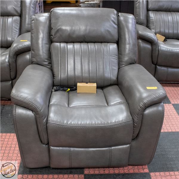 NEW AMERICAN GOOSE GREY LEATHERETTE POWER RECLINER