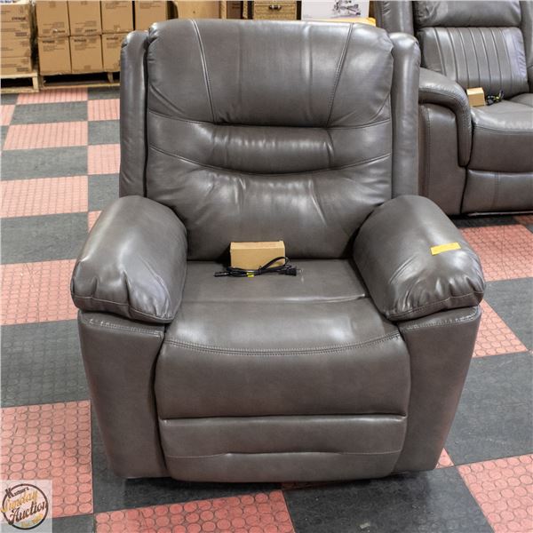 NEW AMERICAN GOOSE GREY LEATHERETTE POWER RECLINER
