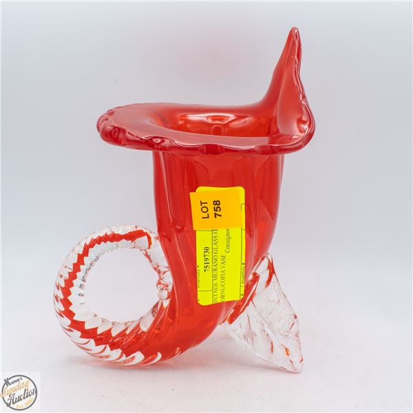 VINTAGE MURANO GLASS ITALIAN CORNUCOPIA VASE