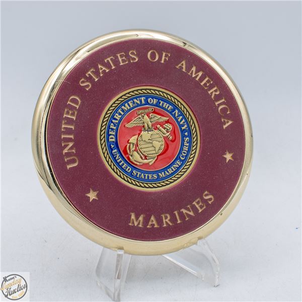 VINTAGE SOLID BRASS USA NAVY MARINES COASTER