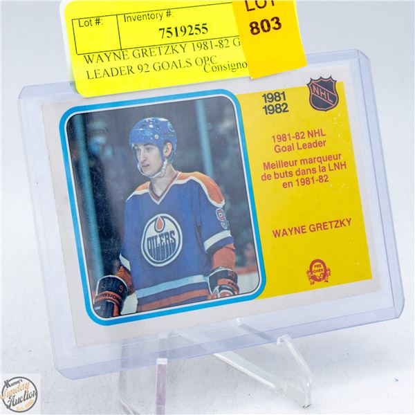 WAYNE GRETZKY 1981-82 GOAL LEADER 92 GOALS OPC
