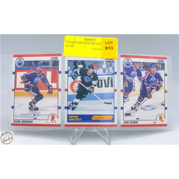 3 CARDS MESSIER GRETZKY KURRI SCORE
