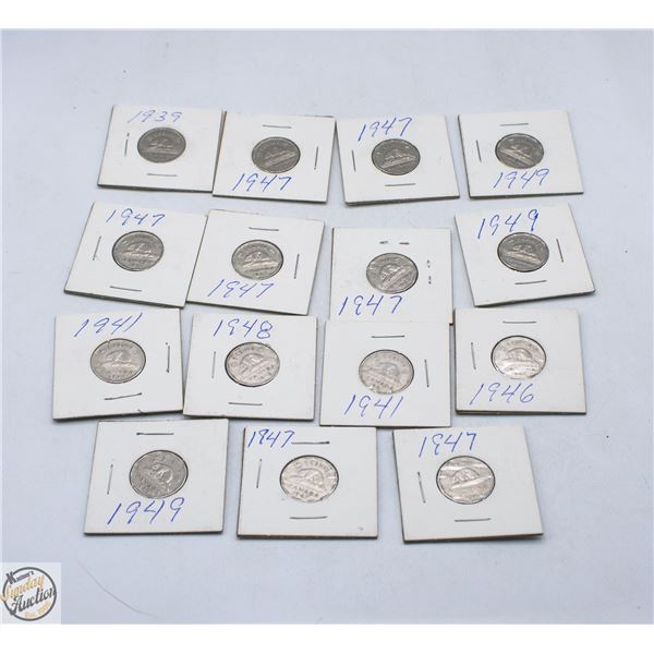 BAG WITH 15 BEAVER NICKELS 1939-1949