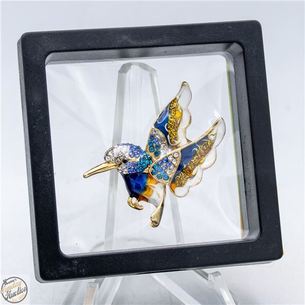 NEW HUMMINGBIRD BLUE GOLDTONE WHITE