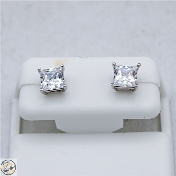 NEW SILVER PLATED SQUARE CUT STUD EARRINGS