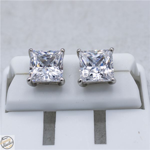 NEW SILVER PLATED SQUARE CUT STUD EARRINGS