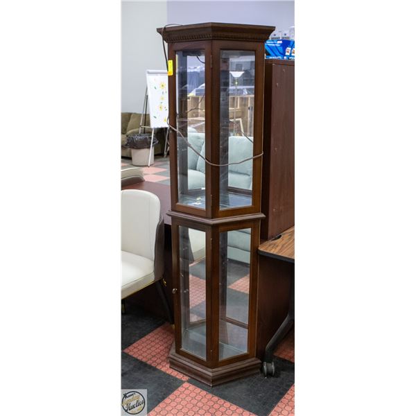 TALL HEXEGON CURIO CABINET WITH GLASS DOORS H-71"