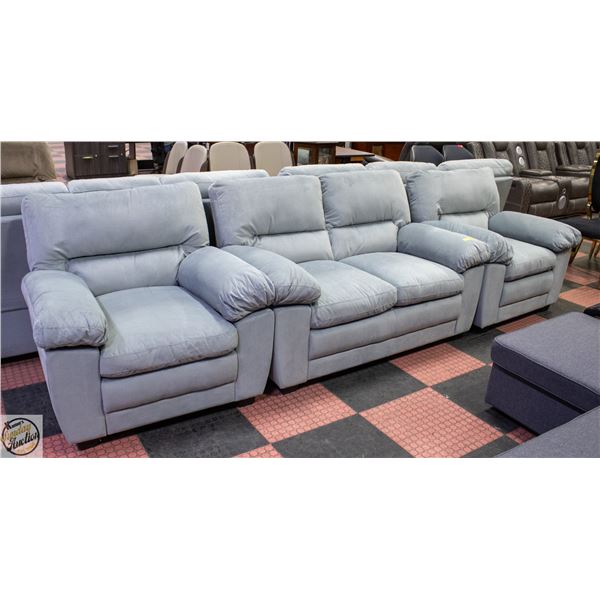 NEW AC PACIFIC L. BLUE FABRIC LOVESEAT + 2 CHAIRS