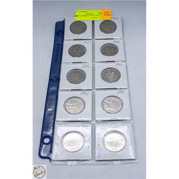 CANADIAN 50 CENT COINS BETWEEN YRS 1968-1991