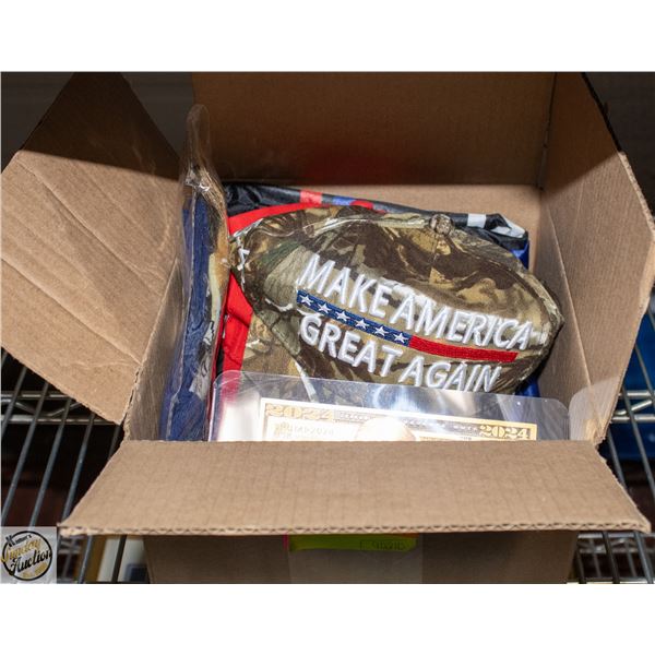 BOX LOT OF TRUMP M.A.G.A MEMORABILIA