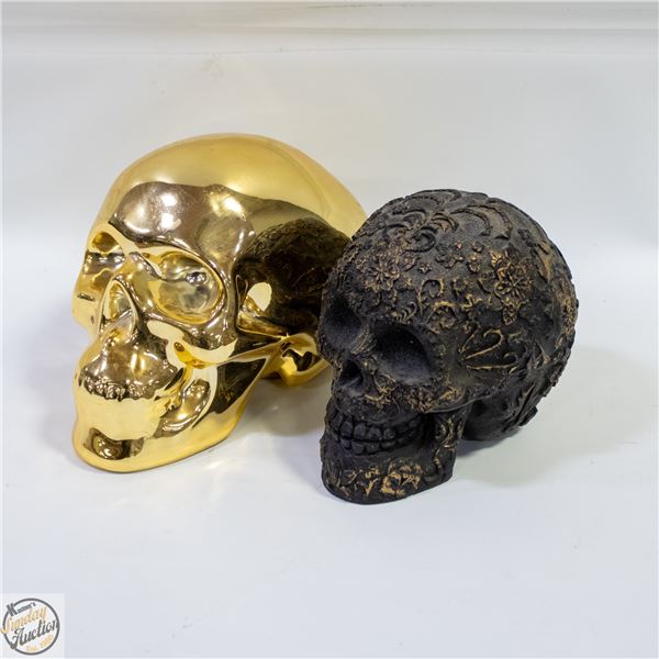 LOT OF 2 DECORATIVE SKULLS