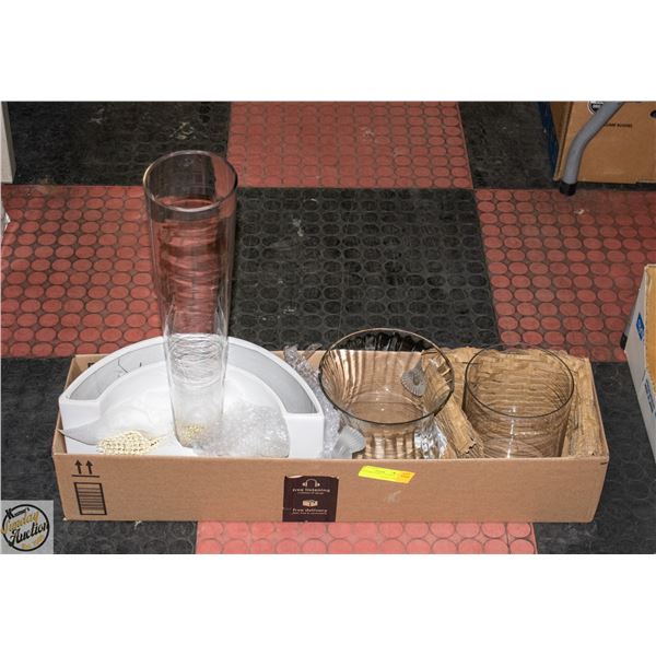 QTY 4 LARGE VASES - 3 GLASS &