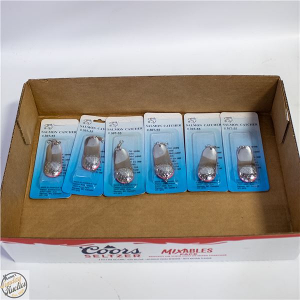 6 X GREEN/ SILVER SCALE SALMON/PIKE FISHING LURES