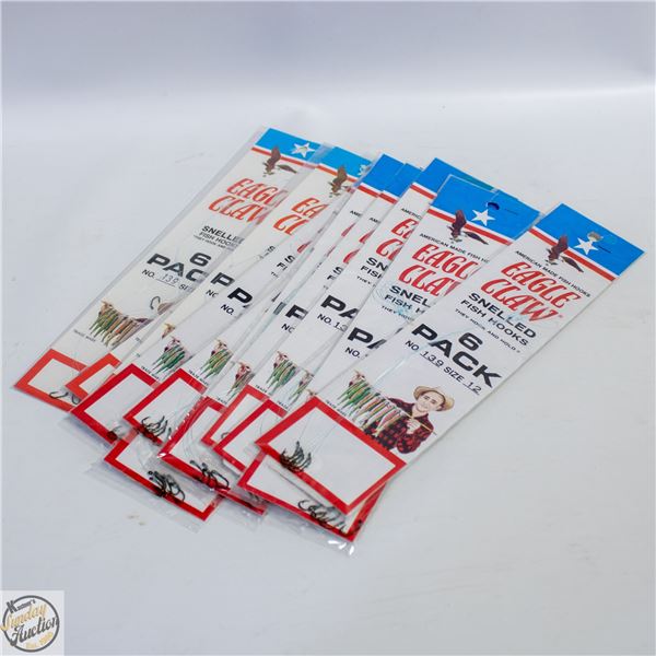 12PKS OF 6 EAGLE CLAW SNELLED HOOKS AND LEADERS