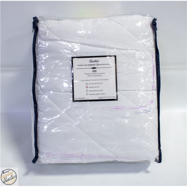 100% COTTON QUILTED FEATHER BED PROTECTOR DOUBLE