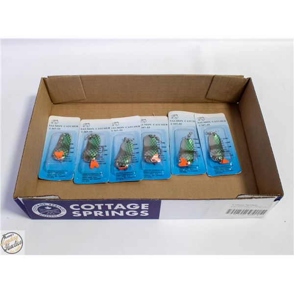 6 X GREEN/ SILVER SCALE SALMON/PIKE FISHING LURES
