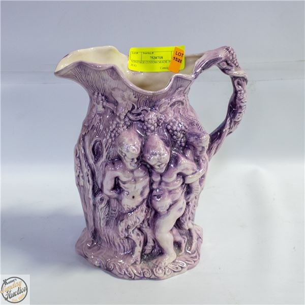 VINTAGE CUSTOM MADE POTTERY HANDLED JUG H-9"