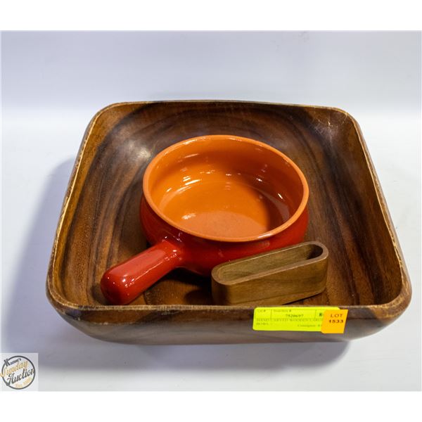HAND CARVED WOODEN LARGE BOWL +
