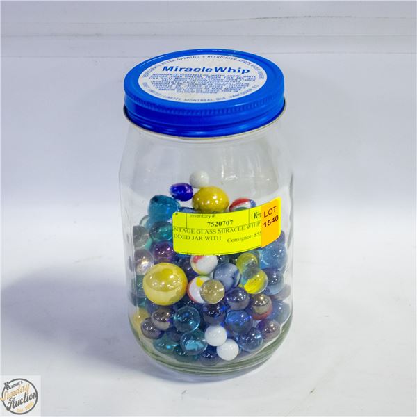 VINTAGE H-7" GLASS MIRACLE WHIP LIDDED JAR WITH