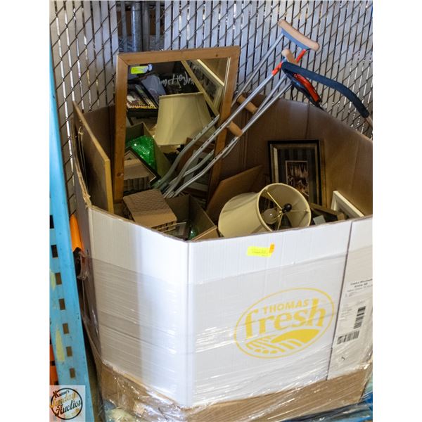 PALLET OF ESTATE ITEMS FRAMED PRINTS, ORNAMENTS