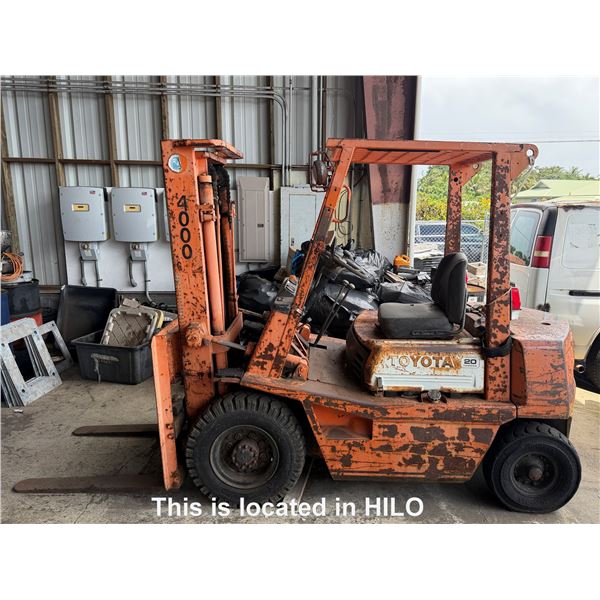 1985 Toyota GF20 Forklift (Does Not Run Needs Repair)