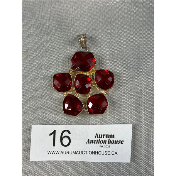 Large 2 1/2in Tall Red Garnet Marked 925 silver pendant