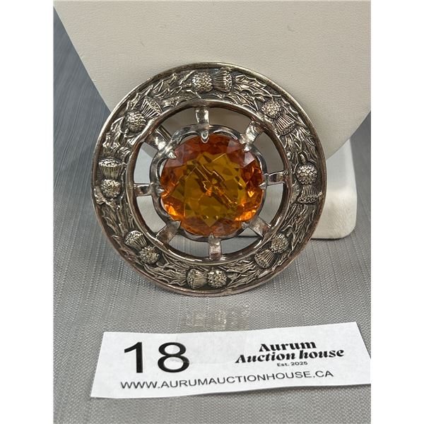 Vintage 2 1/2in Scottish Thistle Brooch with Cairngorm Stone