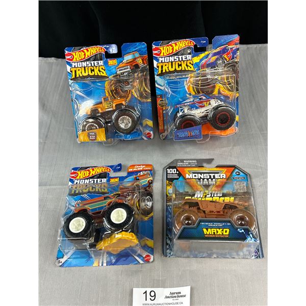 Lot of 4 Monster Truck Hotwheels still in package
