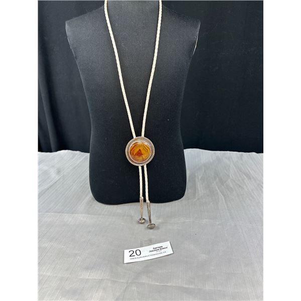 Vintage Bolo Tie With Large Agate in silver tone setting