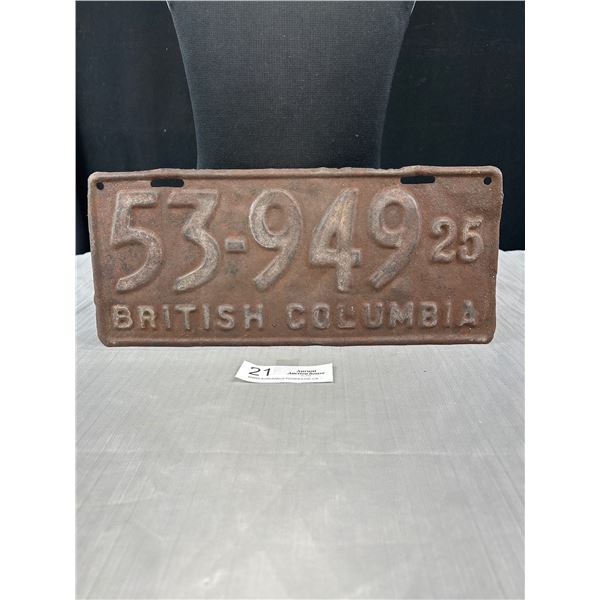 1925 B.C. License Plate