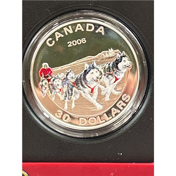 2006 $30 Sterling Silver Dogsled Team Coin in Holder