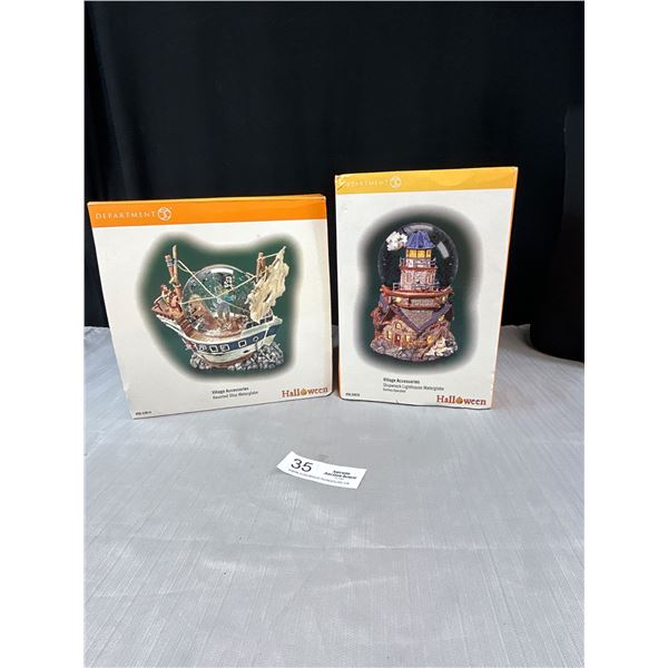 2 Department 56 Halloween Globes with Original Boxes