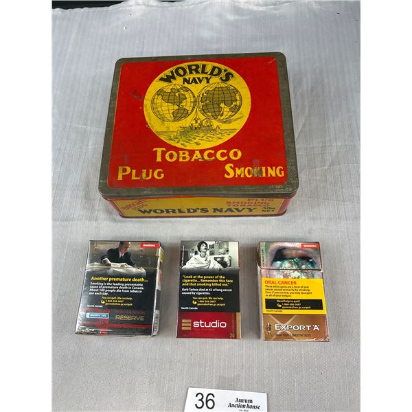 Vintage Worlds Navy Tobacco Tin with Newer Packs inside 1 unopened