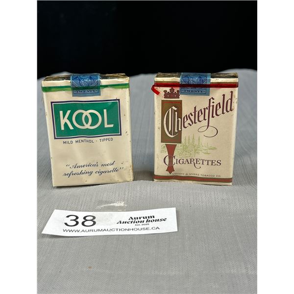 2 Vintage Unoppened Cigarette Packs Chesterfield & Kool